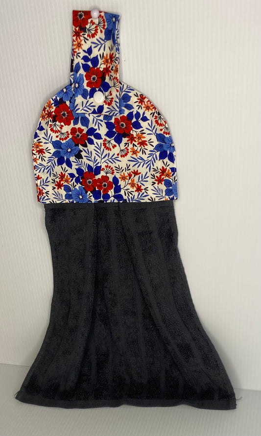 Hanging  Hand Towel  - Green Towel with Red And Blue Flowers on Top