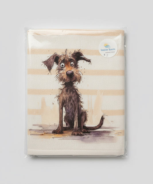 Tea Towel - Fawn Striped with Scruffy Dog
