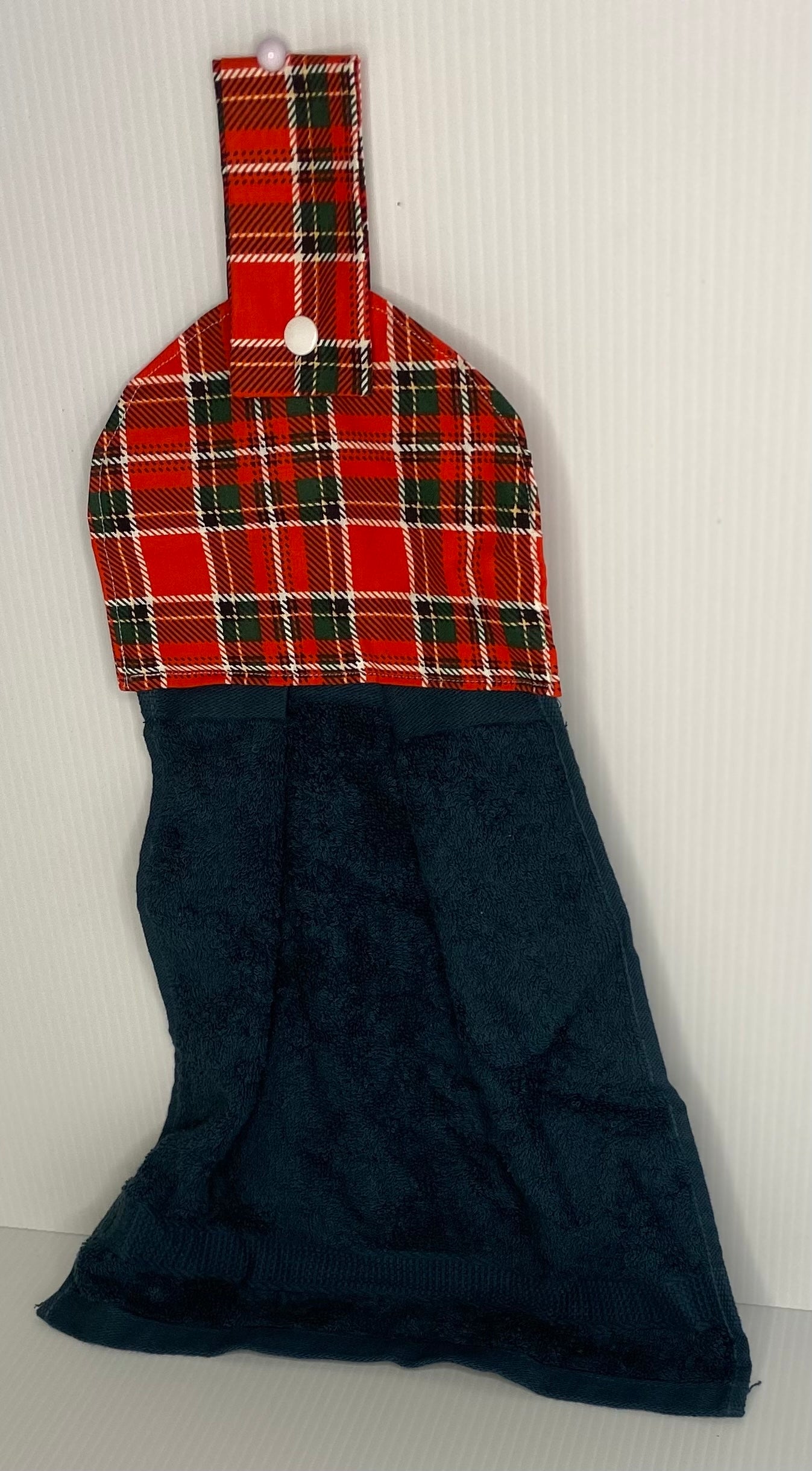 Hanging  Hand Towel  - Green Towel with Tartan Top